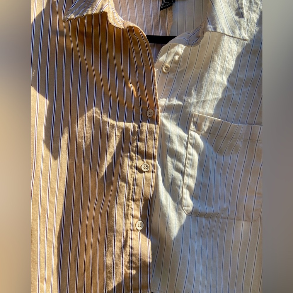 Forever 21 Beige and White Striped Cropped Button Up - Picture 3 of 7